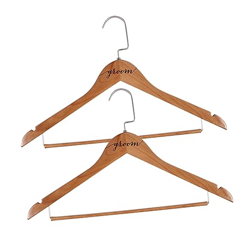Happyyami 2Pcs Personalized Wedding Dress Hanger for Bride and Groom Exquisite Wooden Holders with Hook Elegant Bridal and Groom Clothes Hangers