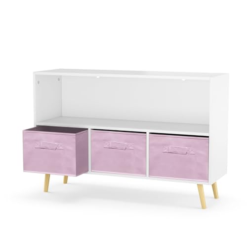 CuisinSmart Kids Bookshelf with Toy Storage Organizer,35.5" Bookcase with Bins for Nursery Playroom Furniture Kids Bedroom Kids Reading Nook,35.5"x11",Pink