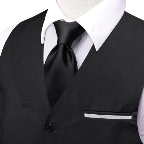 Image of Hi-Tie Men's Formal Suit Vest Solid Fit Vest for Men 3 Pockets V Neck Waistcoat Business Wedding Casual