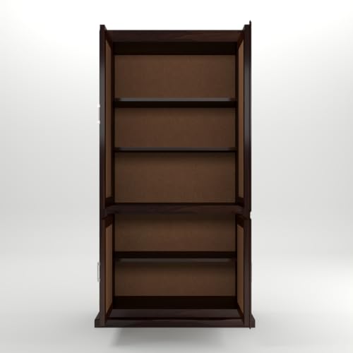 Image of Solid Sheesham Wood Almirah with Cane Doors & Geometric Carved Panels | 4 Door Wooden Wardrobe for Bedroom