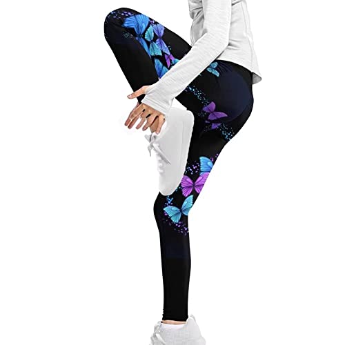 For U Designs Kids Leggings Blue Butterflies Print Sport Athletic Leggings Gym Dance Running Yoga Pants High Waisted Leggings For Girls Casual Active Leggings Stretch Ankle Length Tights #TOP3