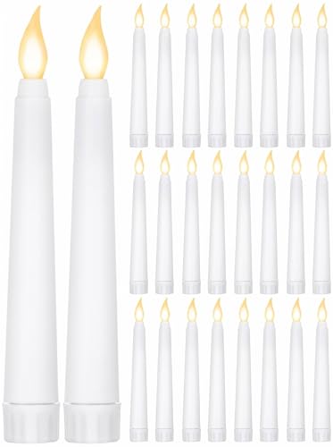 Image of Treela 24 Pcs Flameless Taper Candles Battery Operated ulkB Fake Candles Light LED Candle Sticks Flickering Tapered for Wedding Anniversary Holiday Decoration(Basic,6 Inch,White)