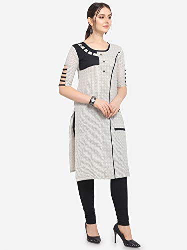 Image of EthnicJunction Women's Cotton Blend Colorblock Straight Kurta