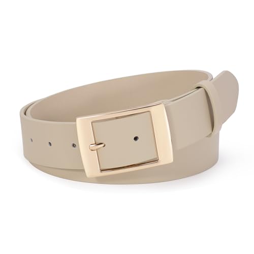 SUOSDEY Frauen Ledergürtel Damen Gürtel für Jeans Kleider Hosen mit klassischer Dornschließe,3.8cm Breite beige