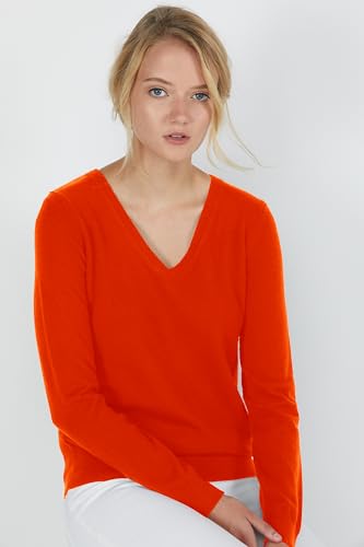Image of JENNIE LIU Women's 100% Pure Cashmere Long Sleeve Pullover V Neck Sweater