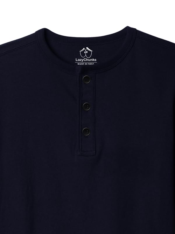 Image of LAZYCHUNKS T-Shirt for Men|Plain Henley Full Sleeve T Shirt|Cotton Blend T Shirt for Men|Men's T-Shirt|Tshirt for Men Stylish|T-Shirts for Men Regular Fit.