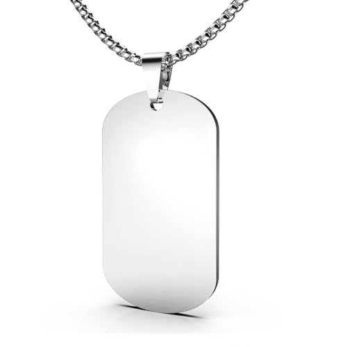 FUTPLOR Mens Stainless Steel Dog Tag Pendant Necklace Simple Blank Pendant Necklaces Jewelry Gifts for Men Women 24 Box Chain (L Silver)