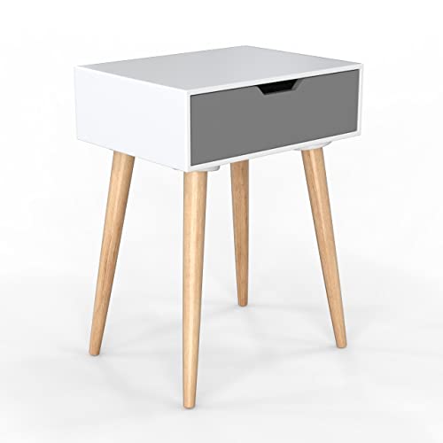 Image of Brown Art SHOPPEE Grey & White Wooden End Table with Drawer, Bedside Table