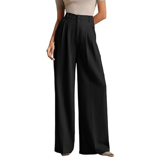 Pantalon élégant taille haute pour femme au tombé drapé et finitions soignées