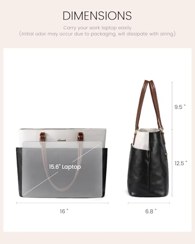 Image of LOVEVOOK Work Tote Bag for Women with Floral Charm, Vintage Leather 15.6 Inch Laptop Bag with Large Cup Holder, Teacher Nurse Medical Professional Computer Bag, Office Briefcase Handbag Gift