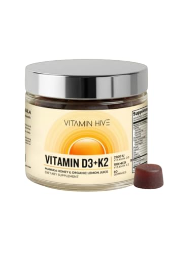 Vitamin Hive D3 K2 Gummies - Pharmacist Formulated 2500 IU D3 + 100mcg K2 MK-7 - Manuka Honey &...