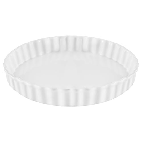 LONTOM Flan Dish for Baking, 26cm White Porcelain Flan & Pie Ceramic Baking Dish