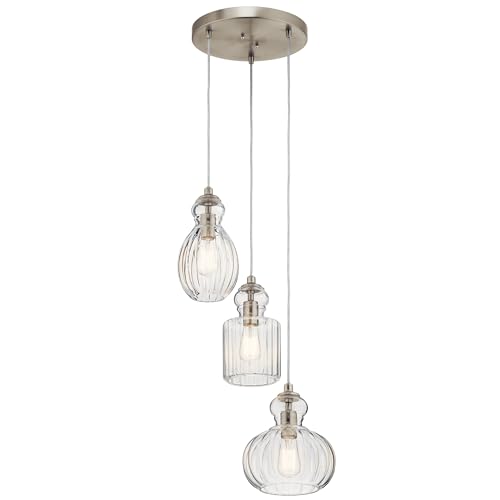 Kichler Lighting Riviera 10.25' 3 Light Pendant with Clear Ribbed Glass in Brushed Nickel