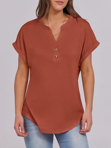 Image of ANRABESS Womens Short Sleeve Henley Tops V Neck Dressy Casual Blouses Summer Trendy Tee Shirts 2026 Vacation Fashion Clothes