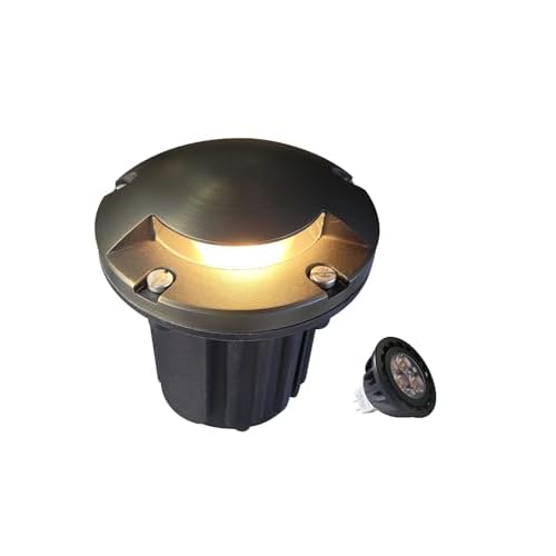 MALORY Low Voltage Landscape Well Lights,（5‘’H 12V Brass Top Cover Outdoor In Ground Lights,Landscape Lighting for Pathway, Driveway and Garden (One-Direction Turret, 1-Pack with Bulb) 1-pac