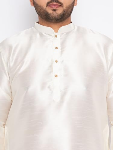 Image of Vastramay Plus Men's White Silk Blend Kurta Pyjama Set VPLUSMKWH001nPBL 44 | Independence Day