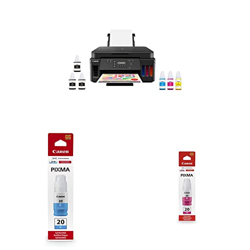 Image of Canon PIXMA G6020 All-in-One Supertank Wireless (Megatank) GI-20 Cyan Ink Bottle, Compatible to PIXMA G6020 GI-20 Magenta Ink Bottle, Compatible to PIXMA G6020