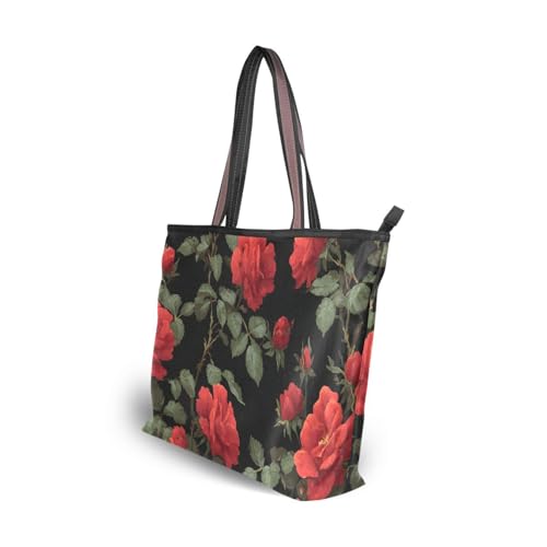 Bolso Tote rojo Rose Leaf para mujer con cierre y diseño durable miniatura 6