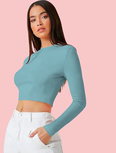 Image of Dream Beauty Fashion Women's Casual Round Neck Long Sleeves Stylish Crop Top - 17 inch Inches (Tee-Tally 02)