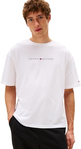 Tommy Hilfiger Camiseta de Manga Corta Hombre Logo con Cuello Redondo, Blanco (TH Optic White), L