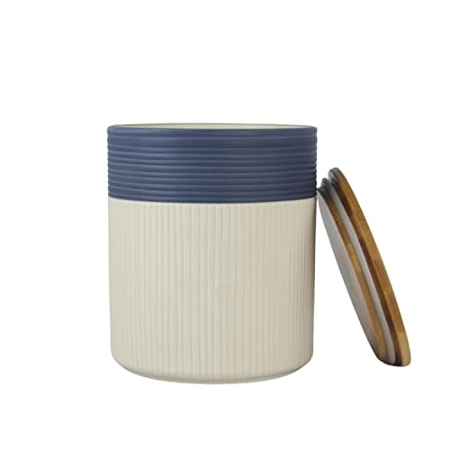 Image of 10 Strawberry Street Luca Ombre Embossed Ceramic Kitchen Canister Set, Set of 3, Matte Blue /White, Bamboo Lids