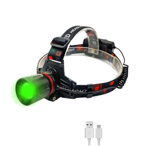 GRABOYY Green LED Headlamp Rechargeable Super Bright Hunting Headlamps Waterproof Headlamp Flashlight Zoomable 3 Modes Headlight for Hunting Fishing Running