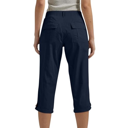 Women Capri Pants Summer Casual Hiking Pants Elastic Waist Rolled Hem Dressy Capris Pull On Cotton Capri Pant4