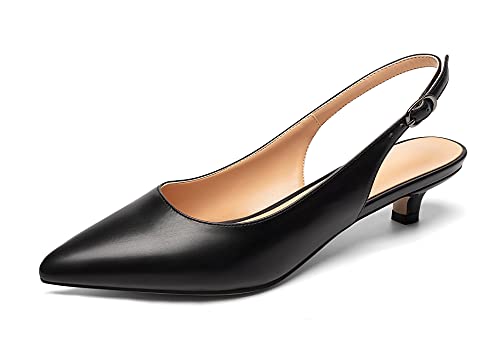 YODEKS Women's Slingback Pointed Toe Ankle Strap 2"/3.5cm Kitten Heel Wedding Dress Shoes2