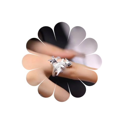 Andelaisi Boho Flying Dragon Open Wrap Knuckle Ring - Silver Ancient Dragon Punk Adjustable Stacking Jewelry for Women