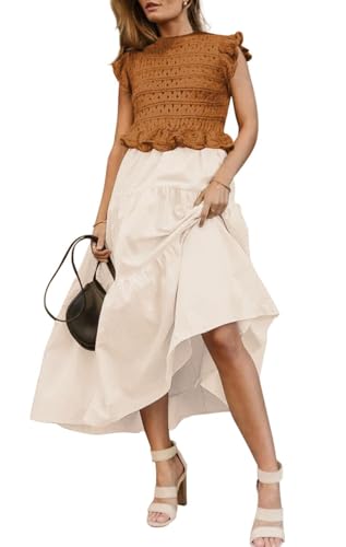 Women’s 2025 Summer Causal Ruffle Sleeve Crochet Knit Tops Long Dress for Ladies Fall Trendy Tiered Dress