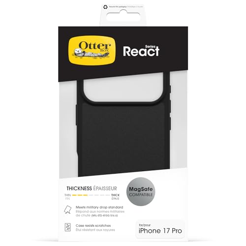 Image of OtterBox React MagSafe Case for iPhone 17 Pro, Black | Shockproof, Drop-Proof, Ultra-Slim Protective Thin Case, Tested to Military Standard