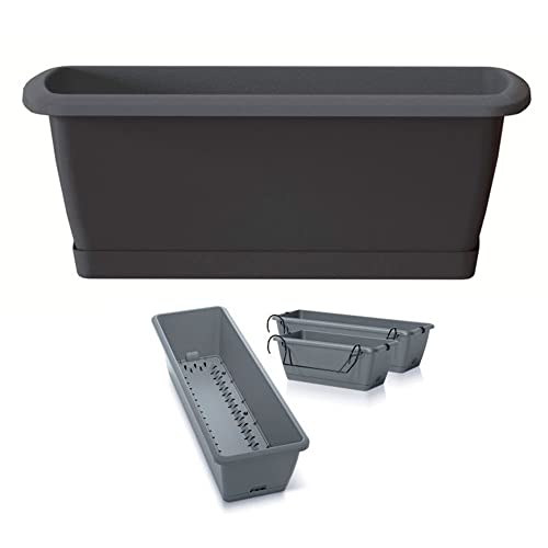Prosperplast Easycare Blumenkasten für den Balkon, Maße 593 x 190 x 140 cm, Anthrazit