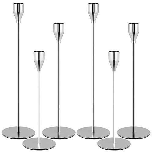 YMHPRIDE 6 STÜCKE Silberne Kerzenhalter Kegelkerzensäulenkerzenhalter, Vintage-Kerzenständer für Abendessen bei Kerzenlicht, Dekoration, Heimdekoration, Tafelaufsatz für Esstisch Cover