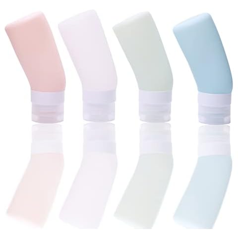 Travel Bottles for Toiletries Set of 4, 3 oz Empty Silicone Containers Travel Essentials, Portable Travel Size Refillable Lotion Shampoo and Conditioner Bottles, Small Squeeze Bottles Accessories Cover