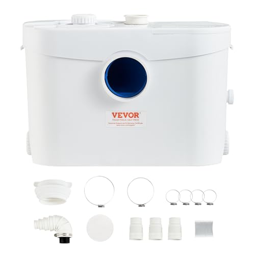 VEVOR Bomba de Eliminación de Triturador 700 W Bomba de Aguas Residuales Caudal Máximo de 9600 L/h Elevación de 10m Bomba Trituradora de Alcantarillado con 3 Entradas de Agua para Inodoro Cocina Ducha