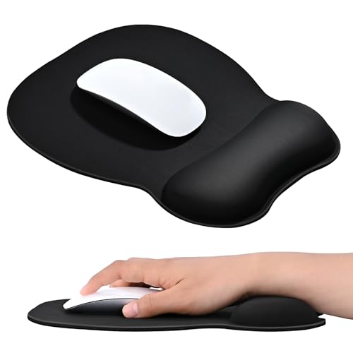 EooCoo Tapis de Souris Gaming avec Repose Poignet, Ergonomique Tapis Souris, Mousepad avec Remplissage en Mousse à Mémoire, Mouse Pad Usure Lavable, Accessoires pour PC, Ordinateur, Bureau, Noir