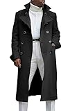chouyatou Men's British Style Double Breasted Heavyweight Mid Long Wool Pea Coat (X-Large, Black)