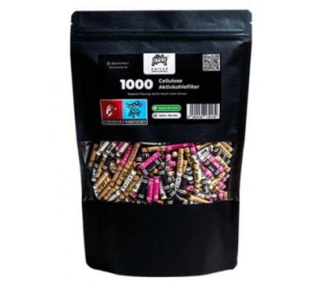 KAiLAR 1000 MIX Filtros de carbón activo de celulosa Slim (6 mm) con carbón activo vegano de cáscaras de coco | Para una experiencia de fumar más suave y sin sustancias nocivas