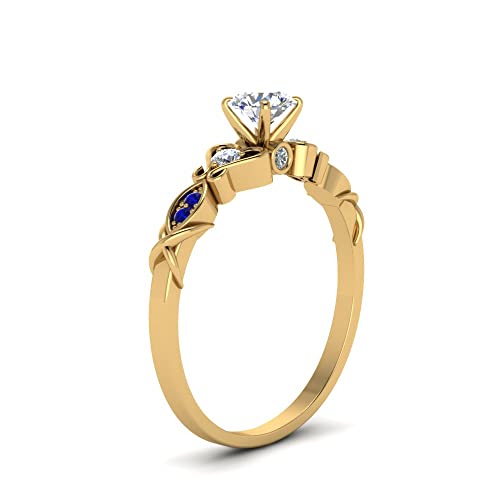 Image of Choose Your Gemstone Victorian Style Round Engagement Ring Yellow Gold Plated Round Shape Vintage Engagement Rings Matching Jewelry Wedding Jewelry Easy to Wear Gifts US Size 4 to 12