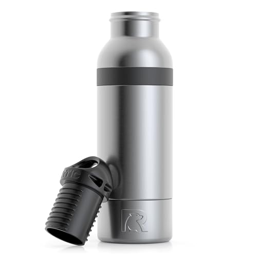 RTIC Bottle Chiller, Insulated Cooler for 12oz Glass Soda or 16oz Aluminum Bottles, Double Wall Vacuum Insulation, Stainless Steel, Sweat Proof with Bottle Opener