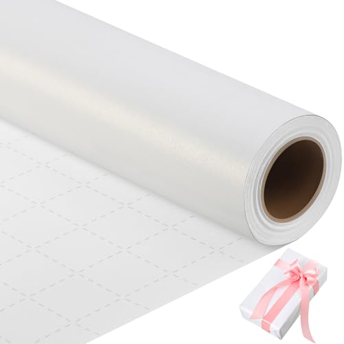 woric White Wrapping Paper Roll -Mini Roll- 17 Inch X 33 Feet Wedding Wrapping Paper with Pearly Lustre for Graduation Bridal Shower Birthday Baby Shower Bouquet Wrap