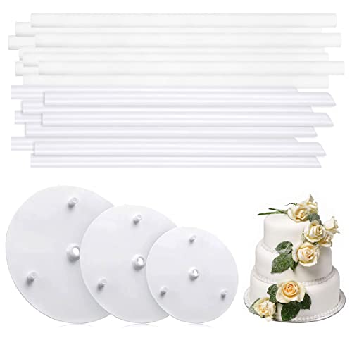 KOOKZ Supports à Gâteau 18 pcs, Réutilisable Présentoir à Gâteau 3 Branches Présentoir à Gâteau Plateau à Gâteau Plastique, Planches à Gâteaux pour Fête Anniversaire de Mariage Cover