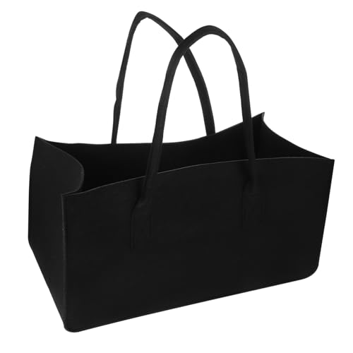 Gatuida Bolsa de fieltro bolsa de troncos Moviente bolsas fieltro de leña tela baul almacenaje exterior soporte para leña de interior bolsa de almacenamiento de múltiples usos sintió Negro
