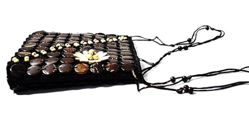 Image of Coconut Shell Beaded Sling bag for Women | CoCo Coffee Cross body Long Strap Purse | Handmade Natural Style| Hanging Purse (Brown) 15 cm