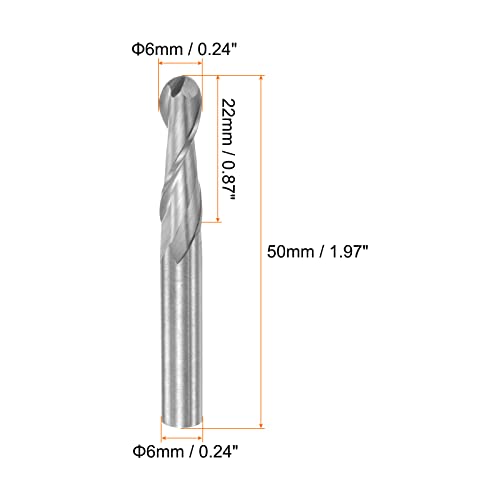 Image of HARFINGTON Ball Nose End Mill 6mm Diameter 22mm Cutting Length 6mm Shank High Speed Steel 2 Flutes Spiral Upcut CNC Router Bits