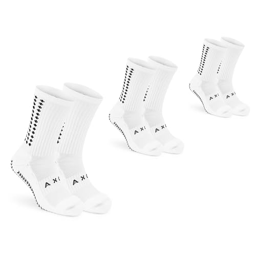 AXOL PRO Triple Pack Football Grip Socks Youth Size 35 to 39 White Rubberised Grip Sole for Enhanced Traction