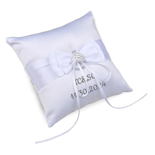 Zakally Personalized Custom Name Ring Pillow, Ring Cushion, Ring Holder for Wedding Party