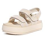 FITORY Women Platform Sandals Comfortable Open Toe Beach Shoes with Adjustable Buckle Straps for Summer Beige Size 8