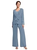 Design: 3 Teilig Mutter der Braut Kleid Outfit umfasst ein Top,Jacke und gerade lange Hosen. ZOOYYUE Damen 3 Teilig Spitzen Applikationen Festlich Elegante Hosenanzug Formelles Mutter Der Braut Hosenanzüge mit Jacke