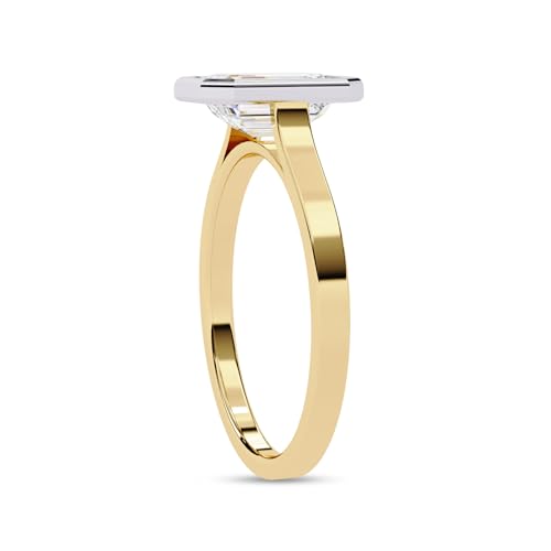 Solitaire Engagement Ring for Women | Center 7X5mm Emerald Cut Lab Created Moissanite Bezel Set Wedding Promise Rings in 10K / 14K Solid Gold or 925 Sterling Silver Jewelry Gift for Her3